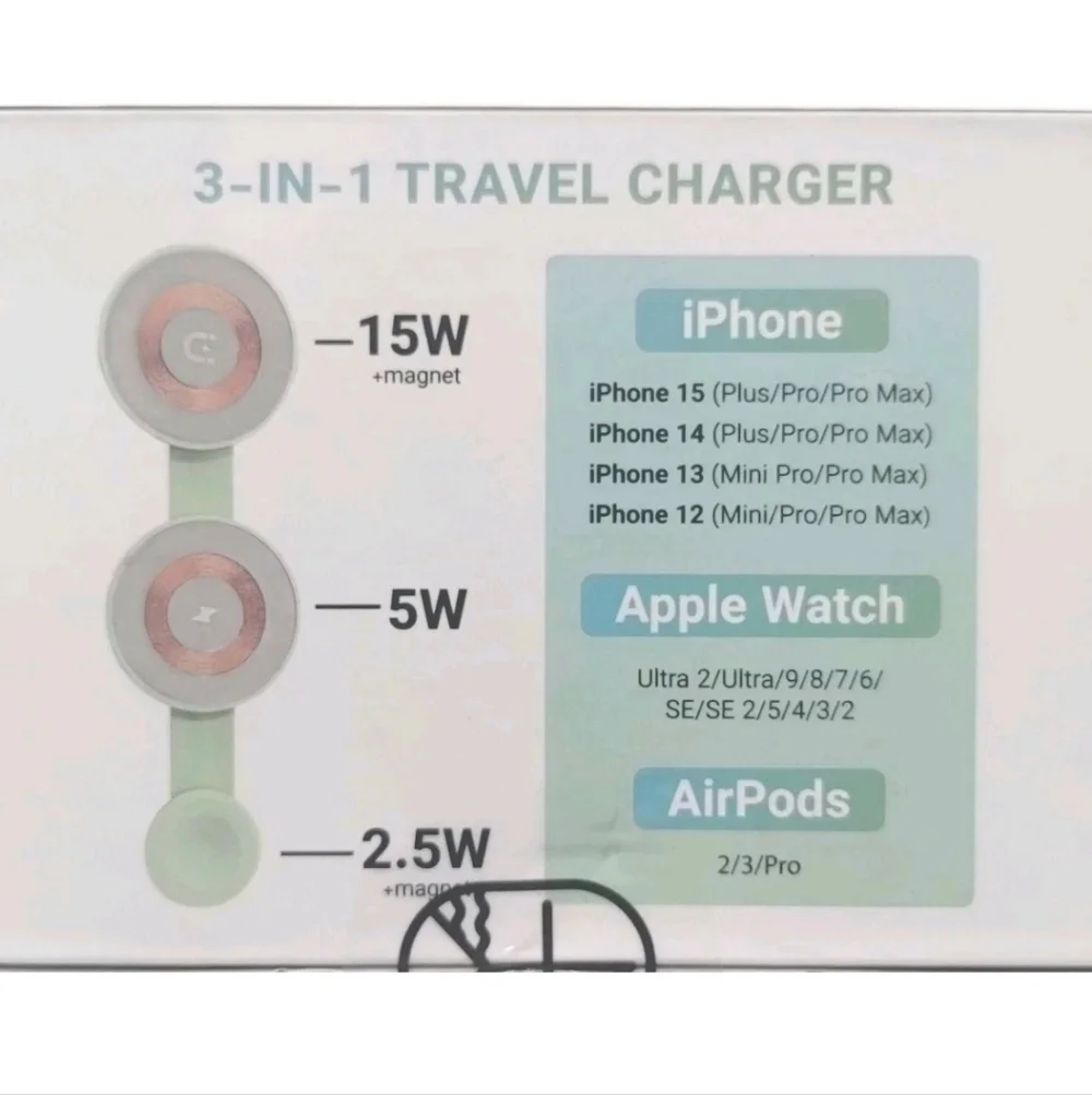 Wireless Travel Charger 3 in 1 Magnetic Apple iPhone, Apple Watch, AirPods READ